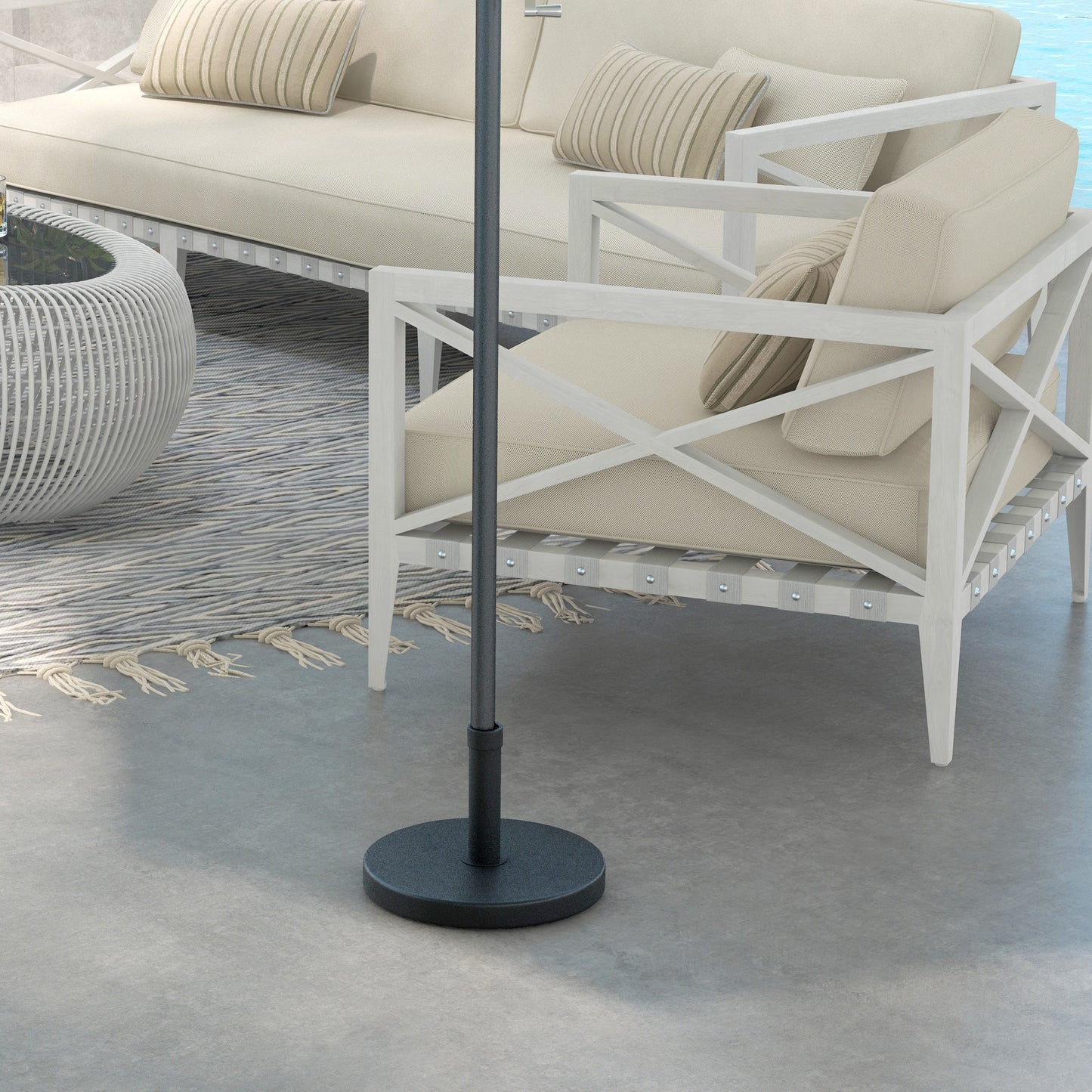 Baza pentru Umbrela de Gradina din HDPE si Ciment, cu Manivela Integrata, Ø46.5x31 cm, Negru