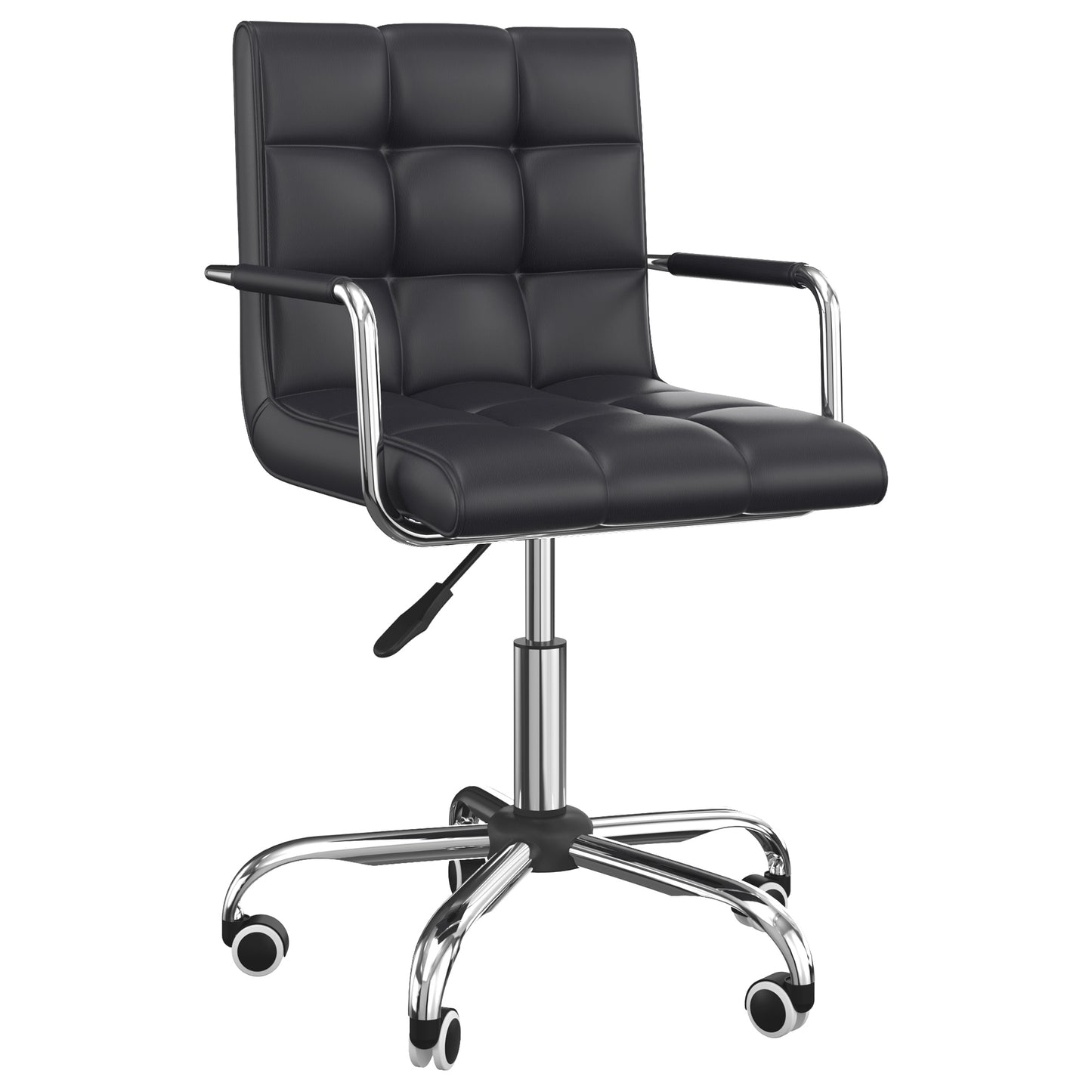 Scaun de Birou Rotativ, Scaun Ergonomic cu Brațe din Piele Ecologică, pentru Calculator și Studiu, Negru, 52.5x54x94cm