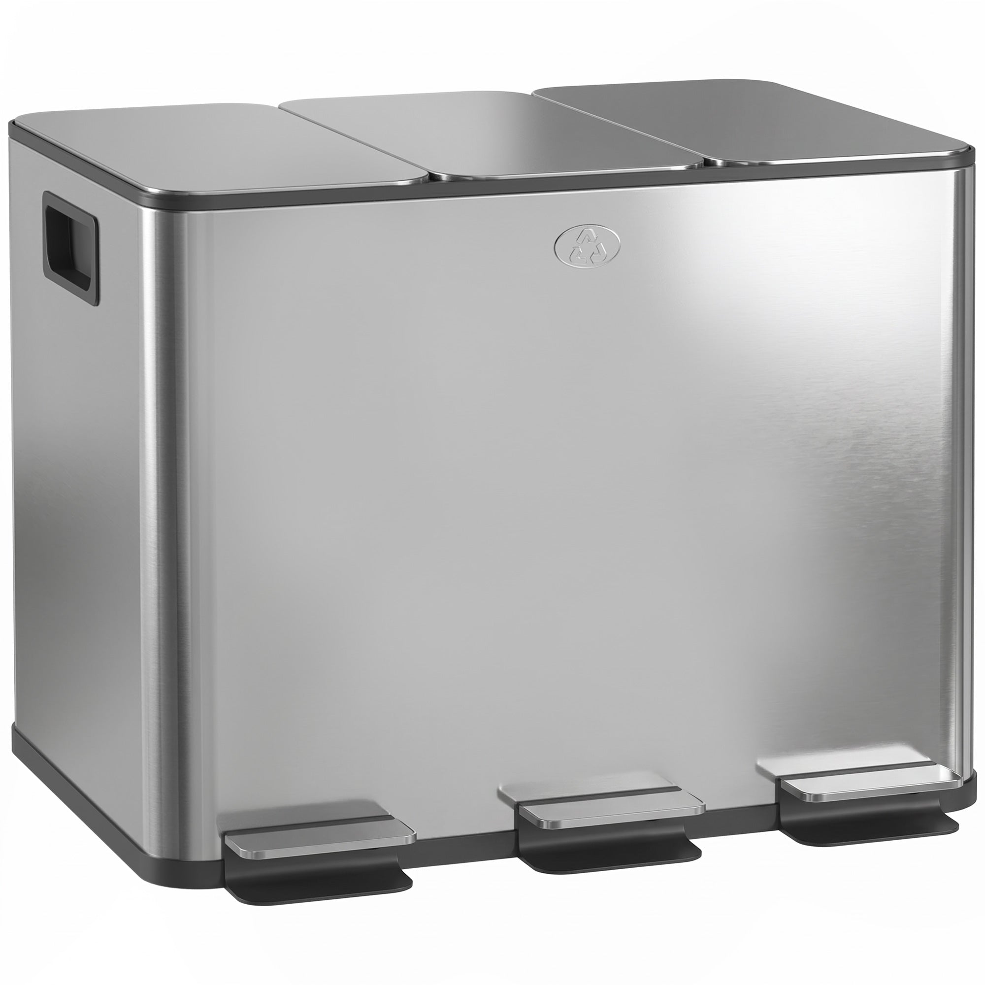 Coș de Gunoi cu 3 Compartimente de 20L cu Închidere Silențioasă, din Oțel Inoxidabil și PP, 61.9x36.6x56.7 cm