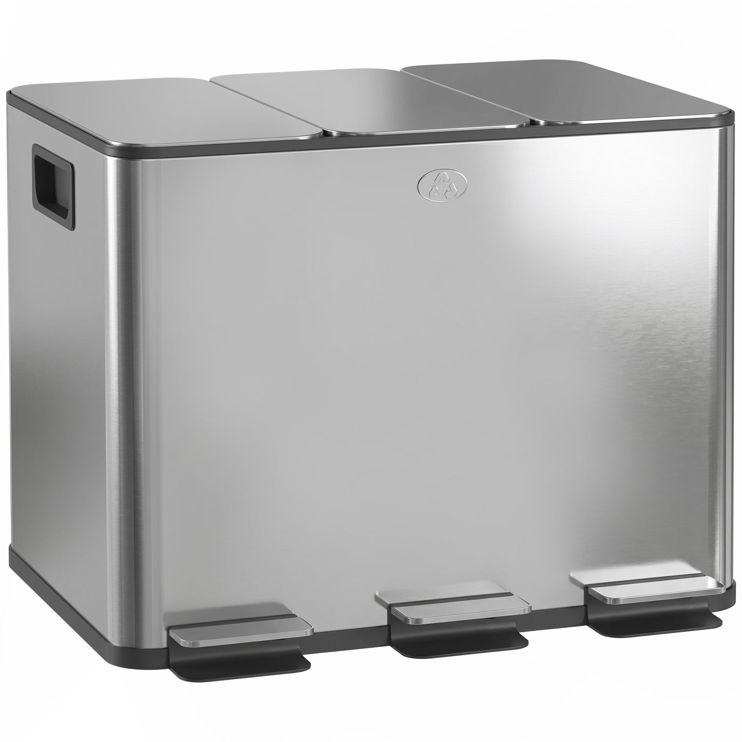 Coș de Gunoi cu 3 Compartimente de 20L cu Închidere Silențioasă, din Oțel Inoxidabil și PP, 61.9x36.6x56.7 cm
