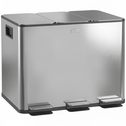 Coș de Gunoi cu 3 Compartimente de 20L cu Închidere Silențioasă, din Oțel Inoxidabil și PP, 61.9x36.6x56.7 cm