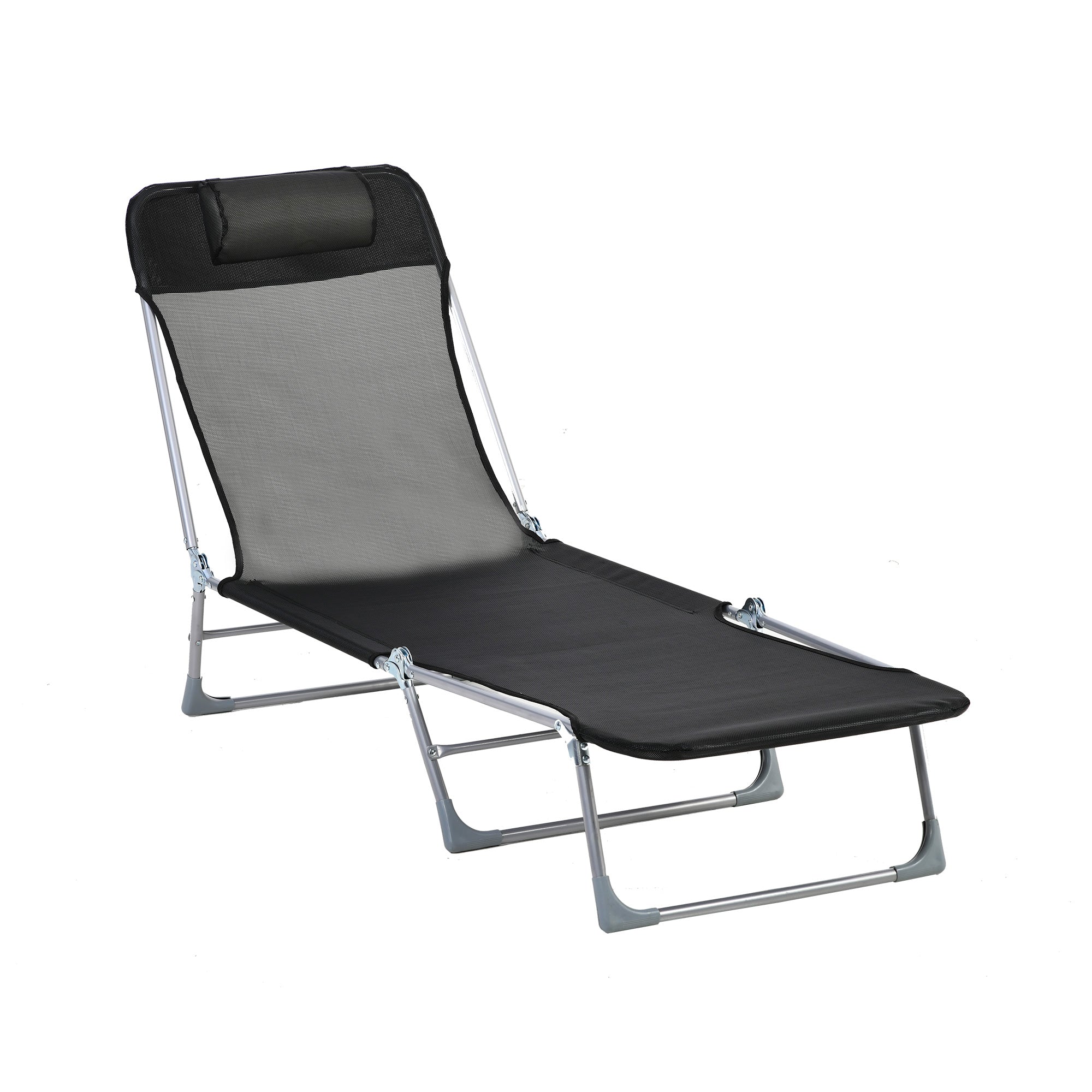 Șezlong Pliabil cu Spătar Reglabil pe 5 Niveluri și Pernă, Șezlong de Grădină cu Material Texteline, pentru Plajă Piscină Grădină, 182x56x28 cm, Negru