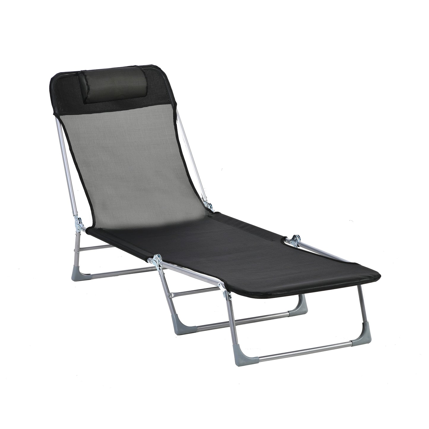 Șezlong Pliabil cu Spătar Reglabil pe 5 Niveluri și Pernă, Șezlong de Grădină cu Material Texteline, pentru Plajă Piscină Grădină, 182x56x28 cm, Negru