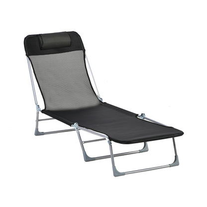 Șezlong Pliabil cu Spătar Reglabil pe 5 Niveluri și Pernă, Șezlong de Grădină cu Material Texteline, pentru Plajă Piscină Grădină, 182x56x28 cm, Negru