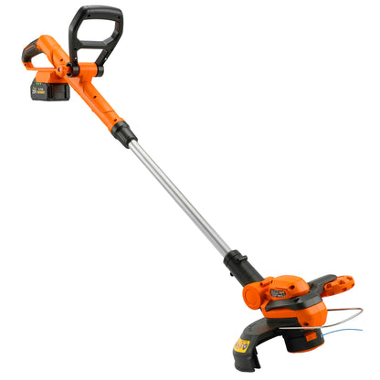 Trimmer cu Acumulator 2-în-1, Tăietor de Iarbă 18V cu 2 Baterii de 4Ah, Încărcător, Tija Telescopică, Cap Înclinat, Mâner Reglabil, Tăiere 25cm, 8000 RPM, Ușor pentru Gazon și Grădină
