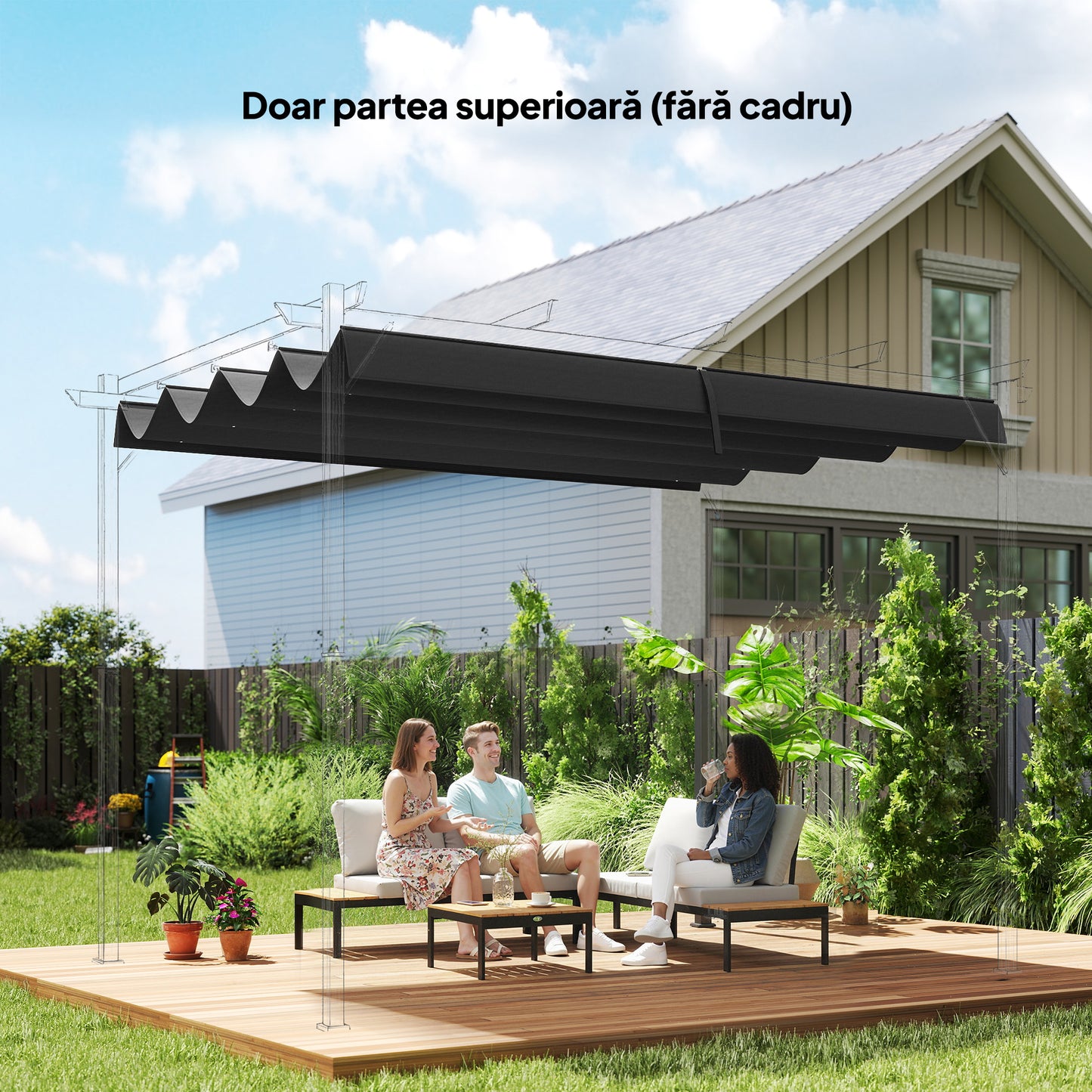 Acoperis Retractabil Pergola UV30+ Gri Inchis