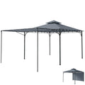 Pavilion de grădină cu acoperiș extensibil și orificii de scurgere, din metal și poliester, 3,2x3,2 m, gri închis