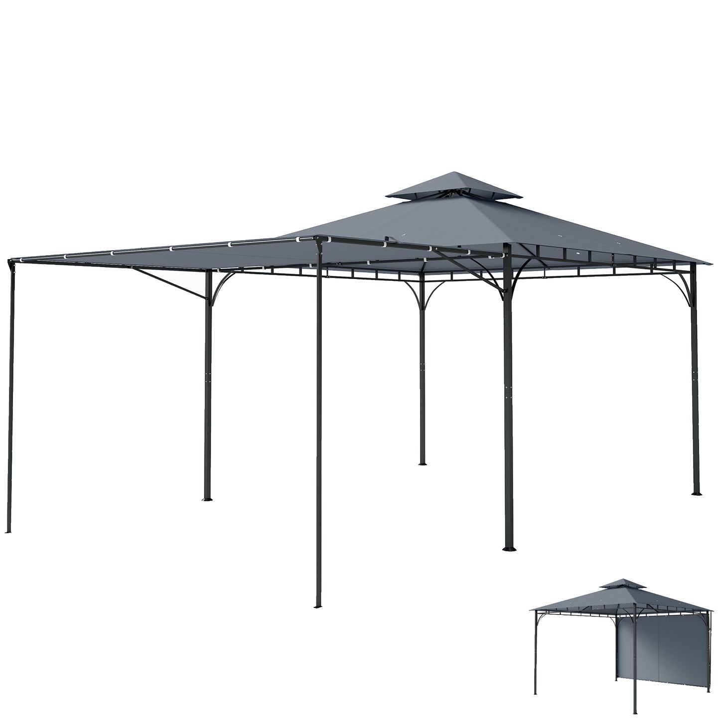 Pavilion de grădină cu acoperiș extensibil și orificii de scurgere, din metal și poliester, 3,2x3,2 m, gri închis