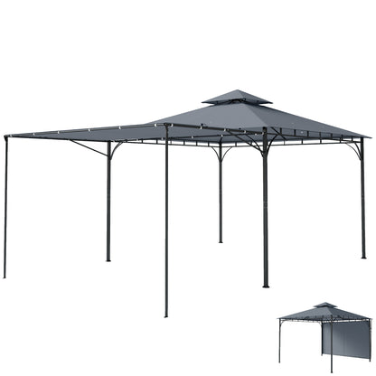 Pavilion de grădină cu acoperiș extensibil și orificii de scurgere, din metal și poliester, 3,2x3,2 m, gri închis