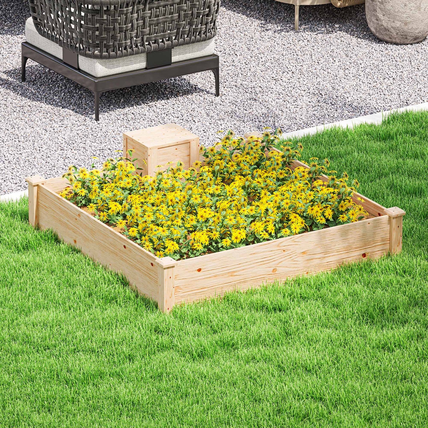 Jardinieră de Exterior cu Compostor și Bază Deschisă din Lemn de Brad, 123x123x25,5 cm, Lemn Natural
