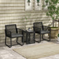 Set de Mobilier de Grădină din 3 Piese din Ratan, Set cu Masă din Sticlă Securizată și Perne Moi, 53x57x77 cm, Negru