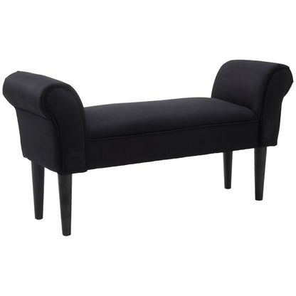 Bancă Tapițată pentru Capătul Patului cu Brațe Rulate, 102x35x51cm, Negru