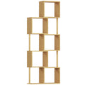 Bibliotecă Modernă Asimetrică cu 5 Rafturi din Bambus, 62,5 x 23 x 165 cm, Culoare Lemn Natural