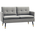 Canapea cu 2 Locuri din Material Textil cu Perne Capitonate, Canapea Modernă cu 2 Locuri cu Picioare din Oțel 139x68x80cm, Gri