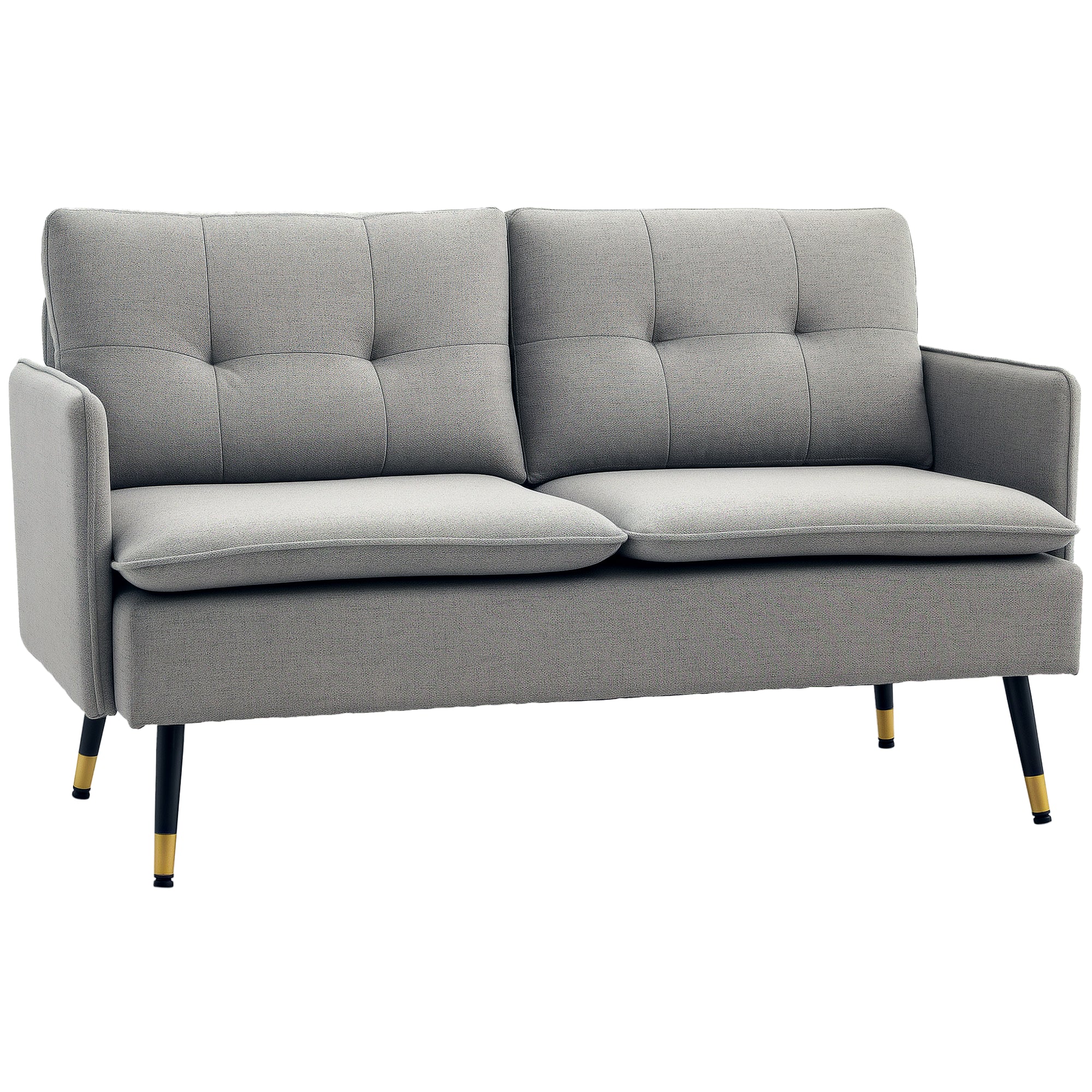 Canapea cu 2 Locuri din Material Textil cu Perne Capitonate, Canapea Modernă cu 2 Locuri cu Picioare din Oțel 139x68x80cm, Gri