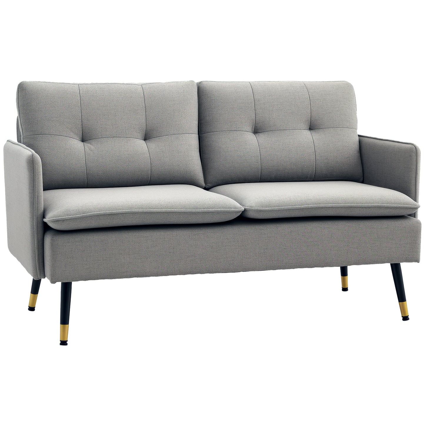 Canapea cu 2 Locuri din Material Textil cu Perne Capitonate, Canapea Modernă cu 2 Locuri cu Picioare din Oțel 139x68x80cm, Gri