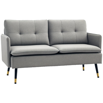 Canapea cu 2 Locuri din Material Textil cu Perne Capitonate, Canapea Modernă cu 2 Locuri cu Picioare din Oțel 139x68x80cm, Gri