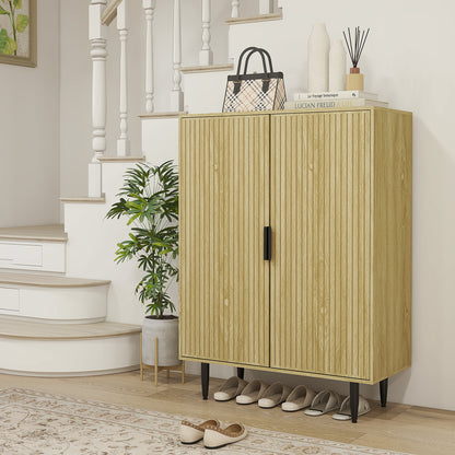Pantofar Compact pentru 15 Perechi de Pantofi, cu 4 Rafturi Reglabile, 80x38x110cm, Stejar