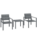 Set de Grădină 3 piese cu 2 Scaune de Exterior și Măsuță de Cafea, din HDPE și Metal, Gri Închis