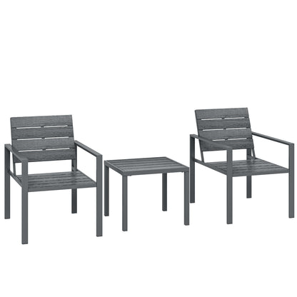 Set de Grădină 3 piese cu 2 Scaune de Exterior și Măsuță de Cafea, din HDPE și Metal, Gri Închis