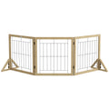 Poartă pentru Câini Pliabilă cu 3 Panouri și Picioare Triunghiulare, 210x70 cm, Lemn Natural