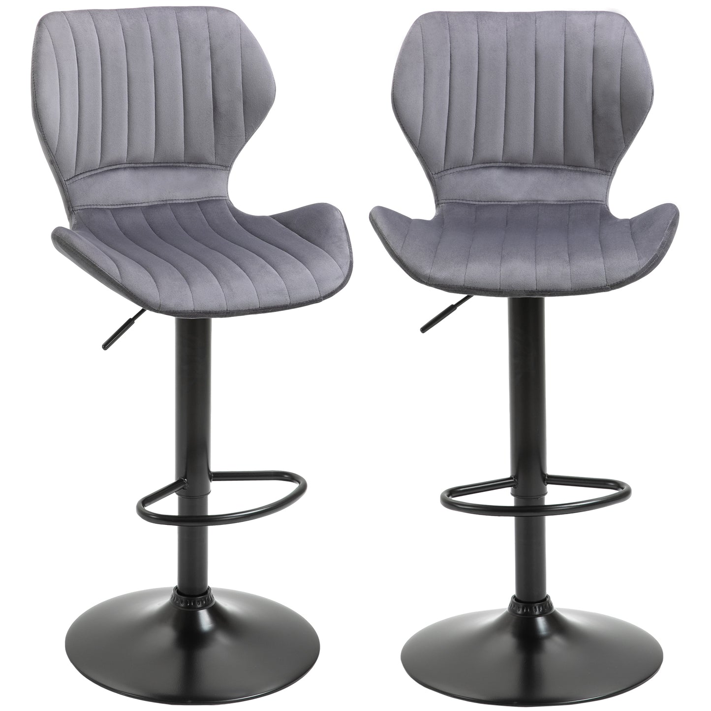 Set 2 Scaune Bar – Negru Catifea, Reglabile & Cu Spatar