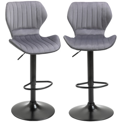 Set 2 Scaune Bar – Negru Catifea, Reglabile & Cu Spatar