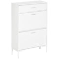 Dulap modern pentru pantofi, 12 perechi de pantofi cu 2 usi si sertar, din PAL, MDF si metal, 75x26x110 cm, alb