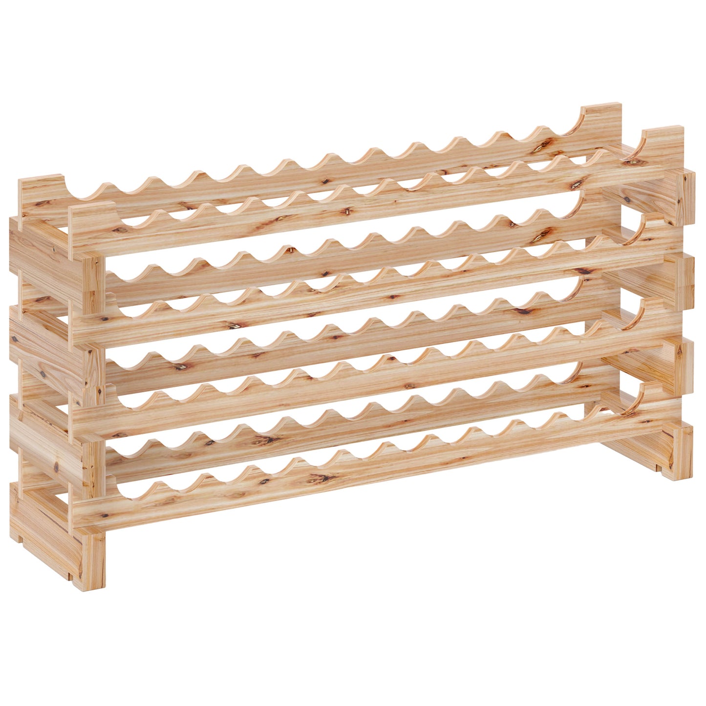 Suport pentru Sticle din Lemn de Pin, Raft pentru Vinuri cu 4 Etajere, Capacitate 48 Sticle, 114x28x56.5 cm, Culoare Lemn