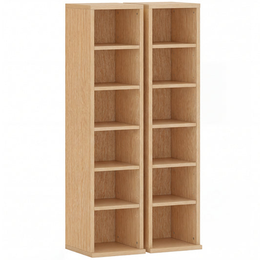 Set 2 Suporturi pentru CD-uri cu 6 Etajere Reglabile pentru 204 CD-uri, din Lemn, 21x22.5x88.5 cm, Culoare Lemn