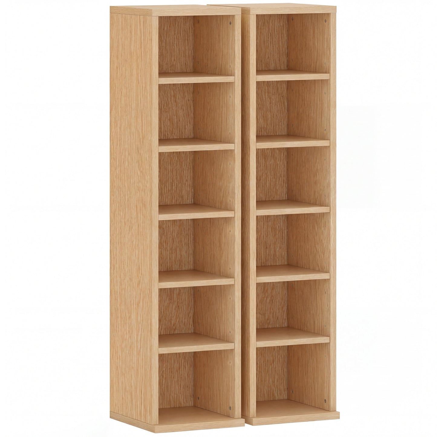 Set 2 Suporturi pentru CD-uri cu 6 Etajere Reglabile pentru 204 CD-uri, din Lemn, 21x22.5x88.5 cm, Culoare Lemn