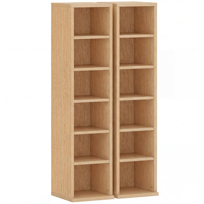 Set 2 Suporturi pentru CD-uri cu 6 Etajere Reglabile pentru 204 CD-uri, din Lemn, 21x22.5x88.5 cm, Culoare Lemn