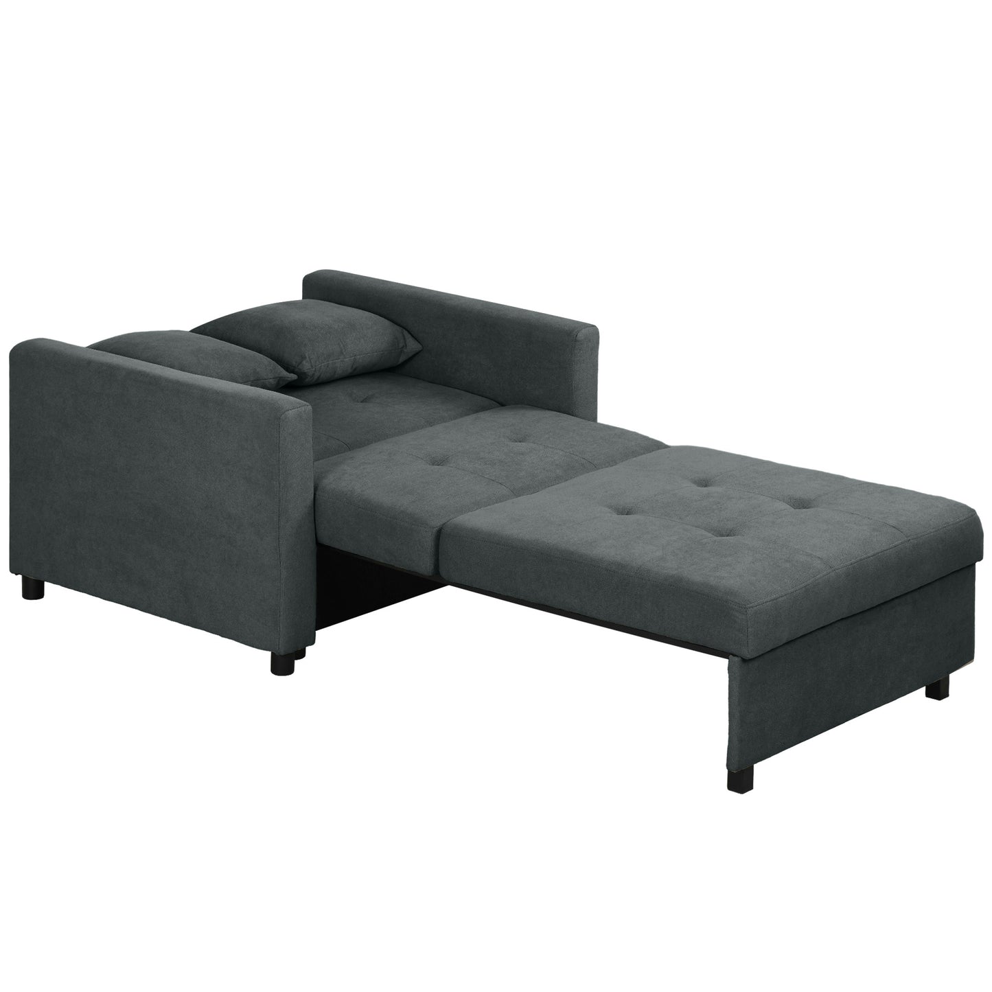 Poltrona Letto in Tessuto Effetto Velluto Grigio con 2 Cuscini e Spazio Contenitore, 100x98x88 cm
