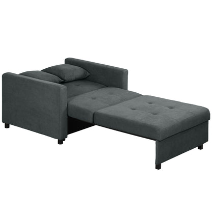 Poltrona Letto in Tessuto Effetto Velluto Grigio con 2 Cuscini e Spazio Contenitore, 100x98x88 cm