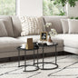 Set 2 Măsuțe de Cafea Suprapozabile Rotunde cu Tăvi Detașabile din Oțel, Negru