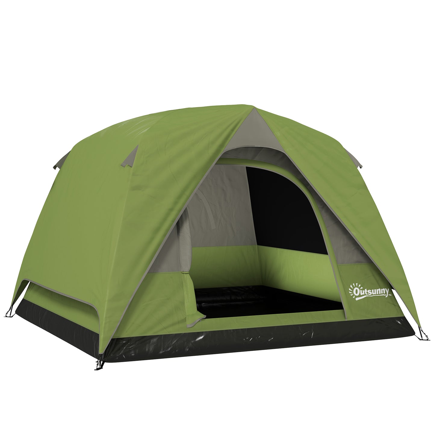Cort de Camping pentru 3 Persoane cu Buzunare și Geantă de Transport, 200x200x135 cm, Verde
