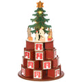 Calendar Advent de Craciun din lemn, cu lumini LED, pentru copii si adulti, rosu si verde