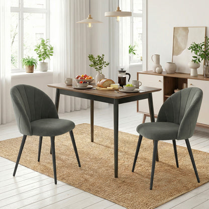 Set 2 Scaune de Sufragerie Tapițate cu Spătar Tip Scoică din Catifea, 52x55x79 cm, Gri