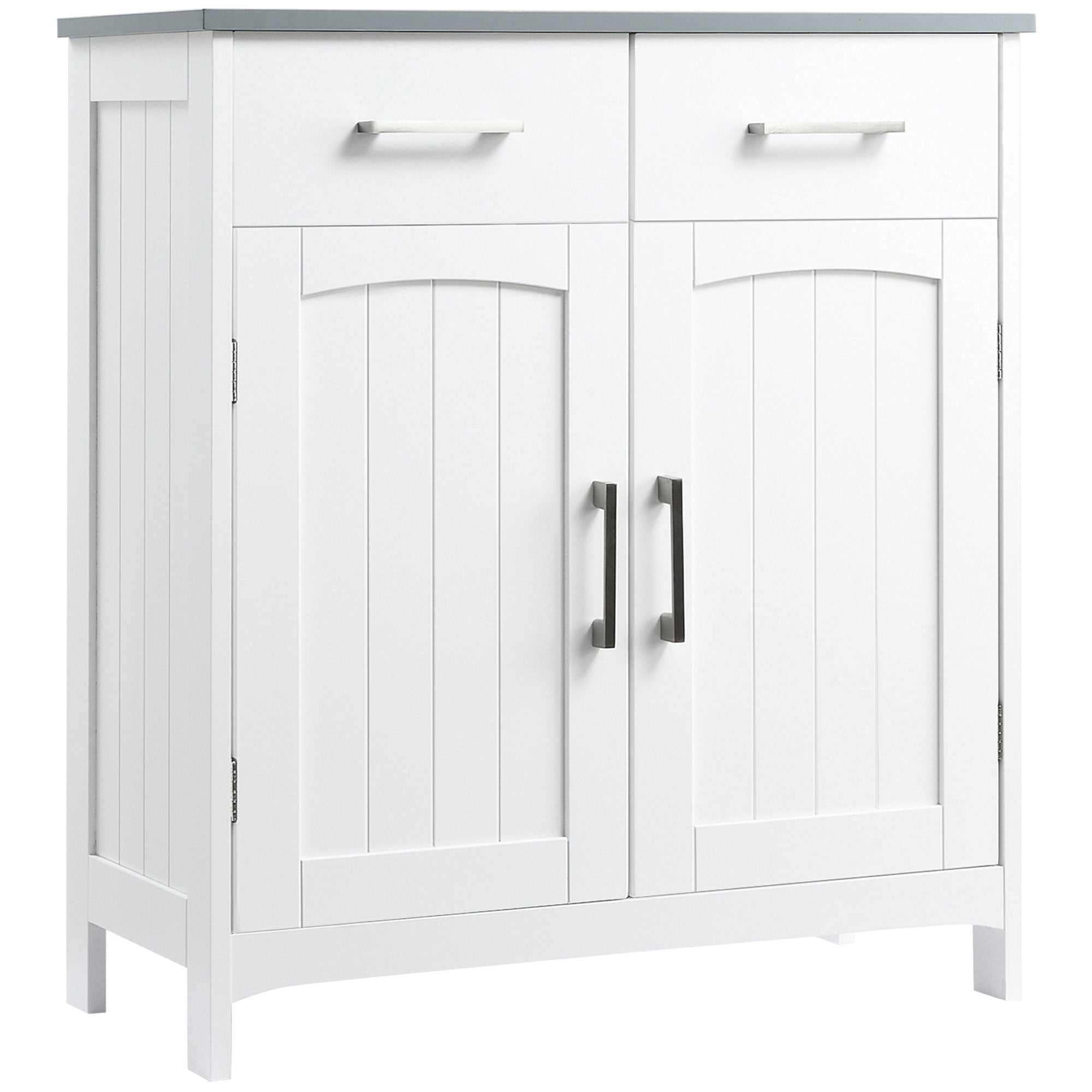 Dulapior de Baie cu 2 Usi, 2 Sertare si Etajera Reglabila din MDF, 68x33x76cm, Alb