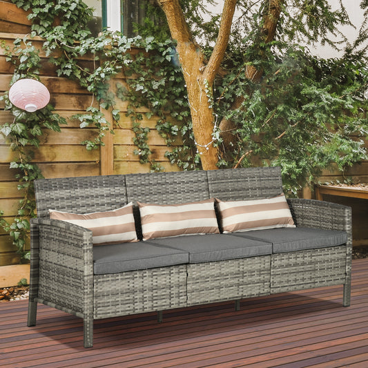 Canapea pentru Exterior Gradina sau Terasa cu 3 locuri dim Ratan cu perne si dungi, Gri 173x68x78cm