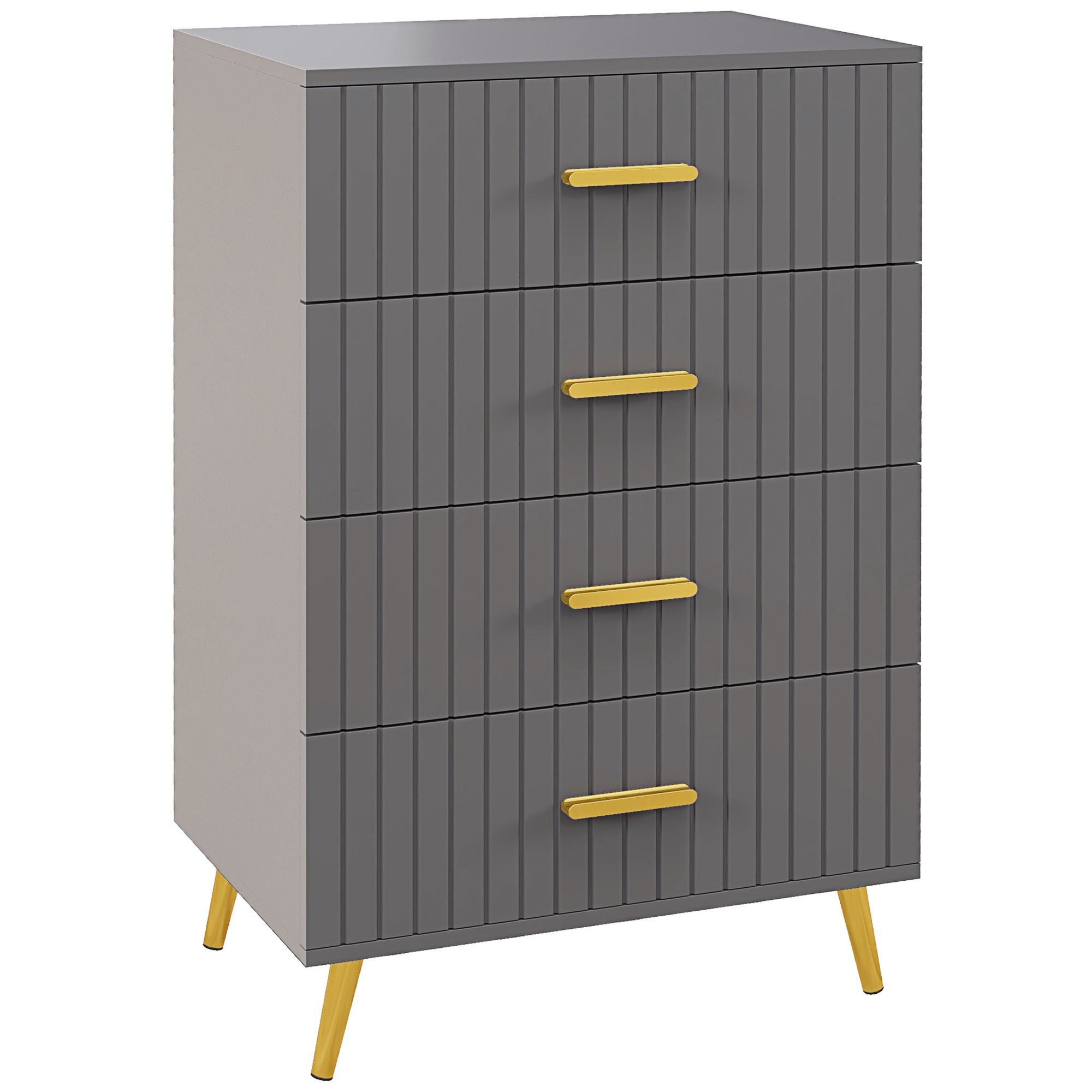 Comodă modernă cu 4 sertare din lemn și aluminiu, 60x40x90 cm, auriu și gri închis