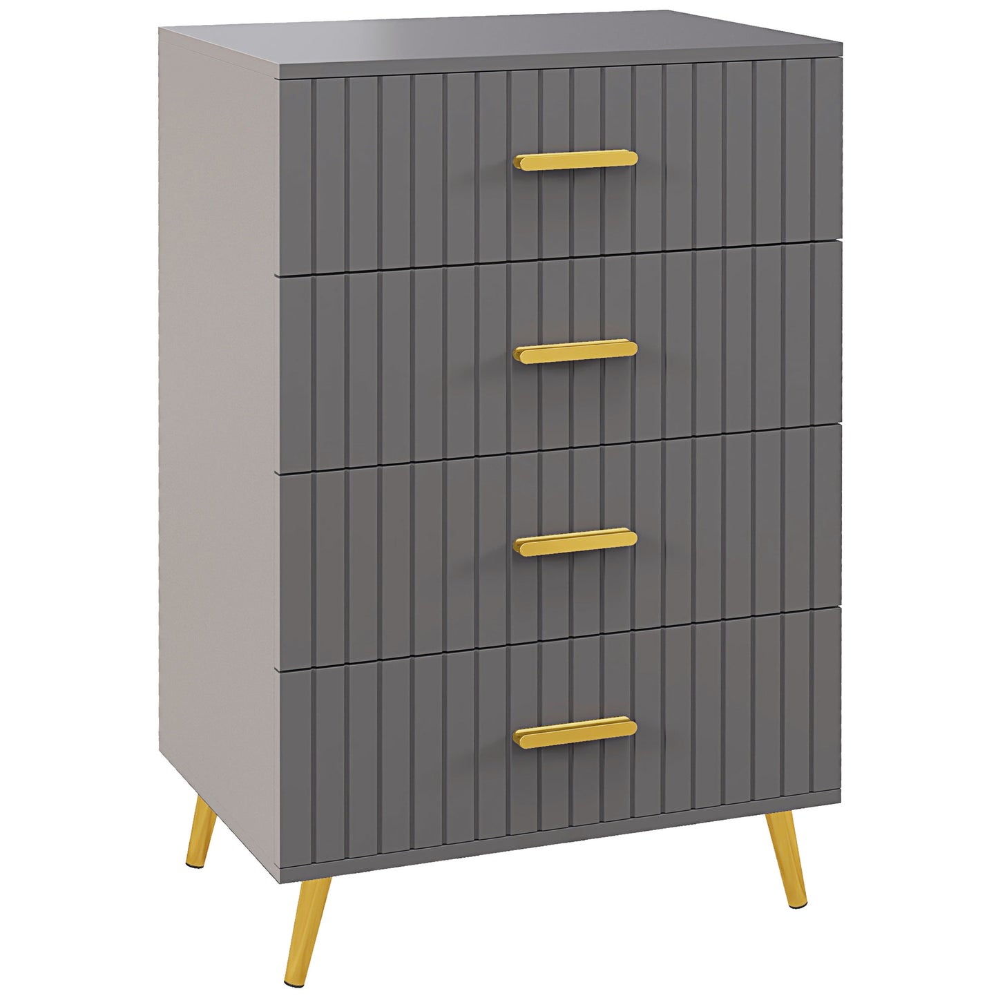 Comodă modernă cu 4 sertare din lemn și aluminiu, 60x40x90 cm, auriu și gri închis