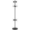 Cuier de Podea cu Suport pentru Umbrele și 8 Cârlige Metalice Ø34 x 177cm, Negru