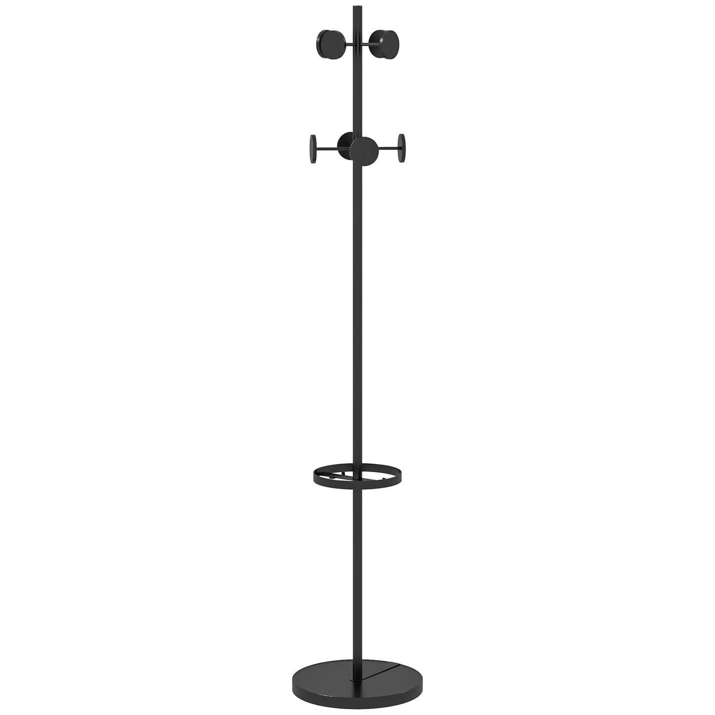 Cuier de Podea cu Suport pentru Umbrele și 8 Cârlige Metalice Ø34 x 177cm, Negru