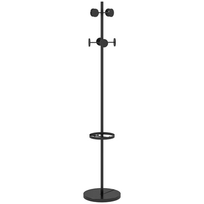 Cuier de Podea cu Suport pentru Umbrele și 8 Cârlige Metalice Ø34 x 177cm, Negru