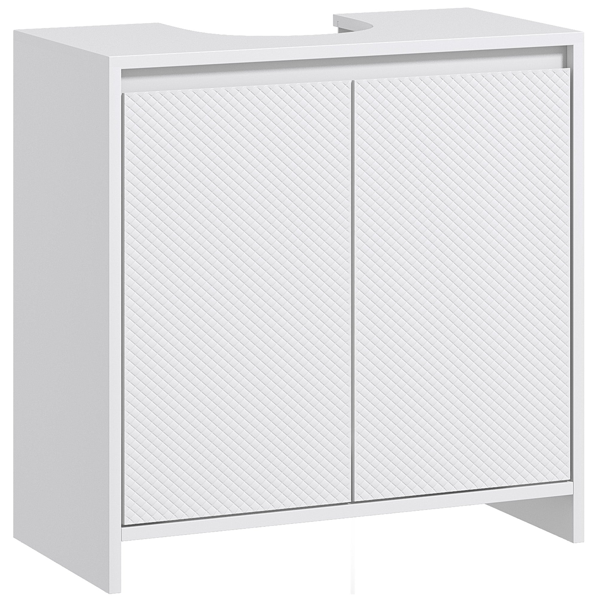 Mobilier Sub Chiuvetă pentru Baie cu 2 Uși, Dulap de Baie cu Decupaj în U pentru Țevi, 60x30x60 cm, Alb