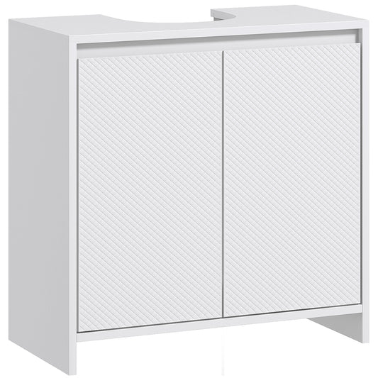 Mobilier Sub Chiuvetă pentru Baie cu 2 Uși, Dulap de Baie cu Decupaj în U pentru Țevi, 60x30x60 cm, Alb