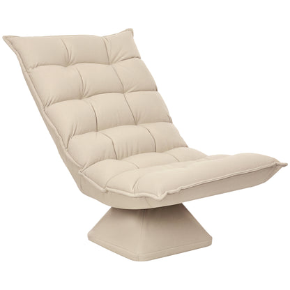 Fotoliu Relax Rotativ 360° cu Spătar Reglabil în 5 Poziții, Fotoliu de Podea cu Șezut Căptușit Gros în Material Textil cu Aspect de In, pentru Living, Lectură, 62x70x95 cm, Bej