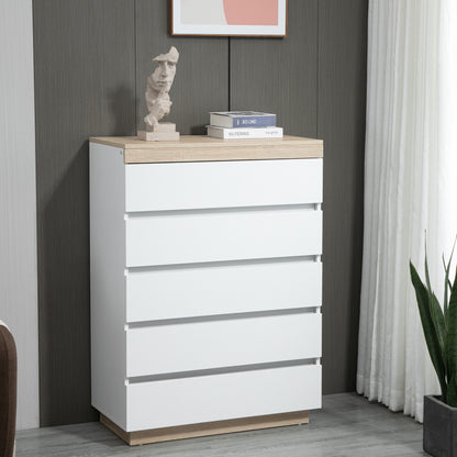 Comodă cu 5 Sertare din Lemn, Comodă pentru Dormitor cu Dispozitiv Anti-Răsturnare, 80x40x109 cm, Alb