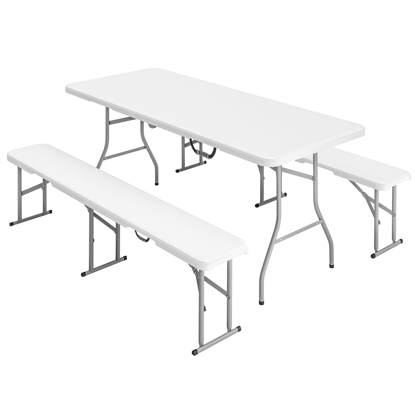 Set Masă de Camping Pliabilă cu 2 Scaune, 180x74x74 cm, Alb